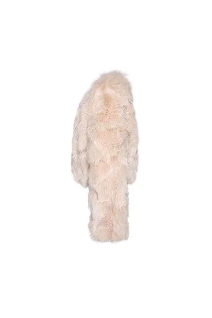 Ozlana Classic Crop V Neck Fox Fur Jacket (Cream) | Women Full Fur Jackets