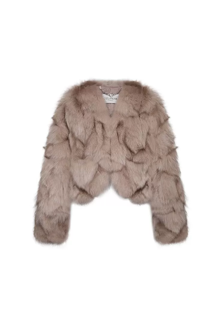 Ozlana Classic Crop V Neck Fox Fur Jacket (Dark Grey) | Women Full Fur Jackets