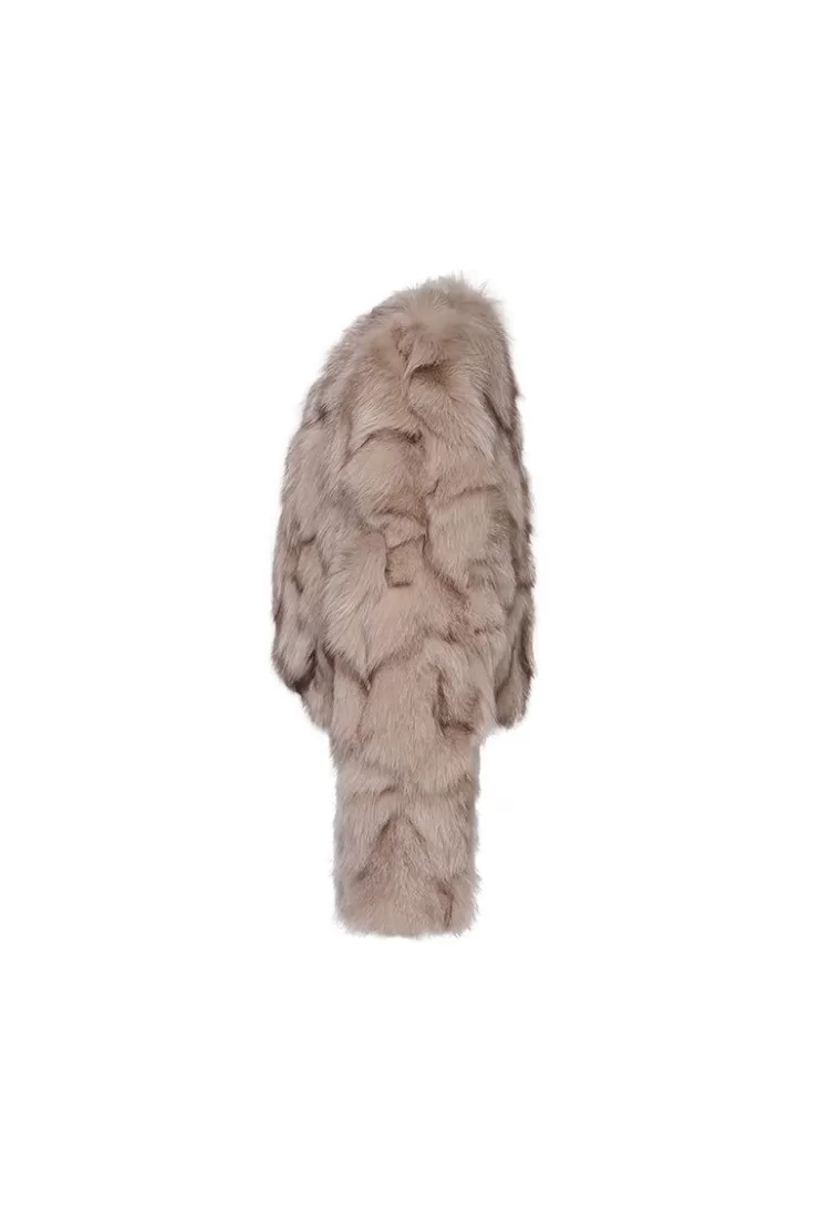 Ozlana Classic Crop V Neck Fox Fur Jacket (Dark Grey) | Women Full Fur Jackets