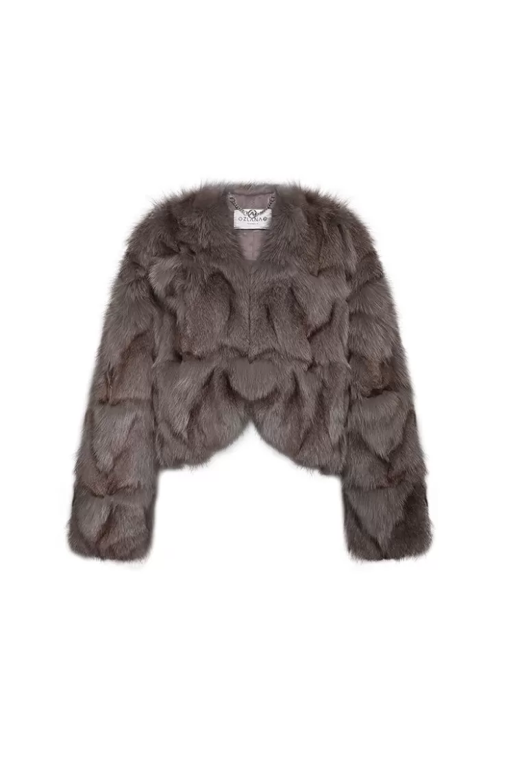 Ozlana Classic Crop V Neck Fox Fur Jacket (Mocha) | Women Full Fur Jackets