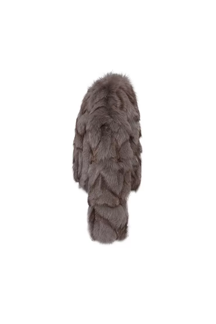 Ozlana Classic Crop V Neck Fox Fur Jacket (Mocha) | Women Full Fur Jackets