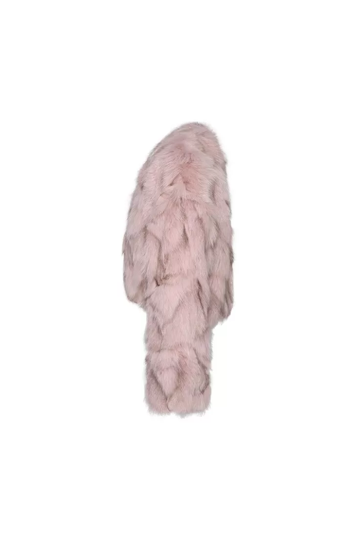 Ozlana Classic Crop V Neck Fox Fur Jacket (Pink) | Women Full Fur Jackets