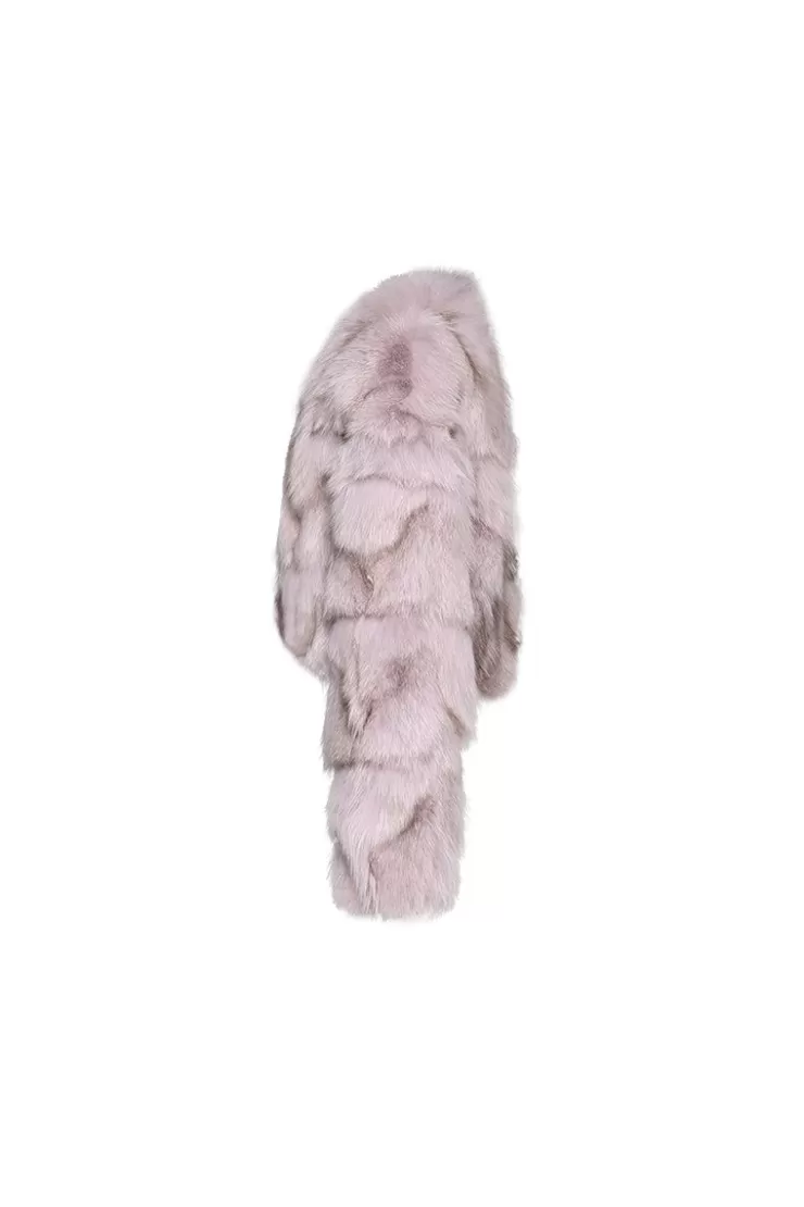 Ozlana Classic Crop V Neck Fox Fur Jacket (Purple) | Women Full Fur Jackets