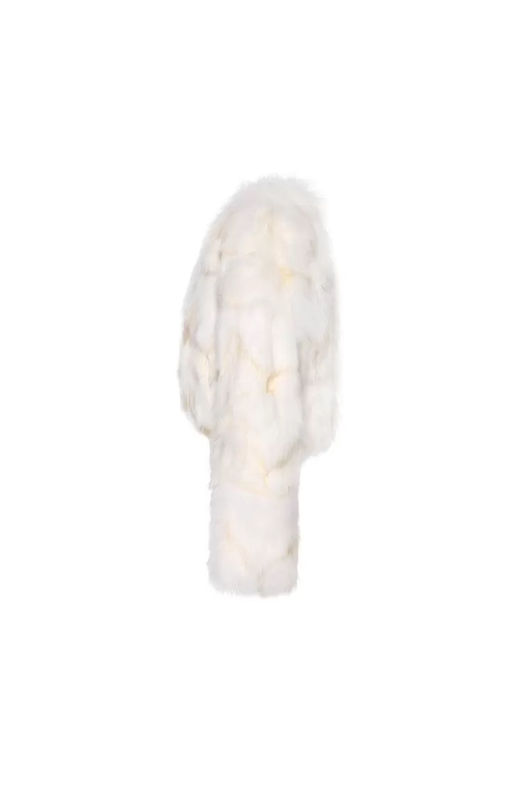 Ozlana Classic Crop V Neck Fox Fur Jacket (White) | Women Full Fur Jackets