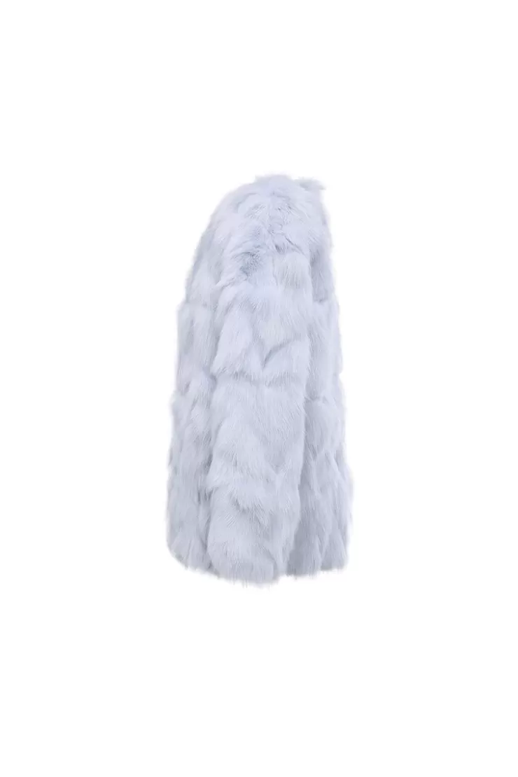 Ozlana Classic Round Neck Longline Fox Fur Jacket (Blue) | Women Full Fur Jackets