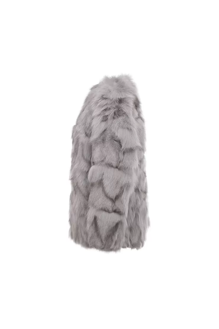 Ozlana Classic Round Neck Longline Fox Fur Jacket (Dark Grey) | Women Full Fur Jackets
