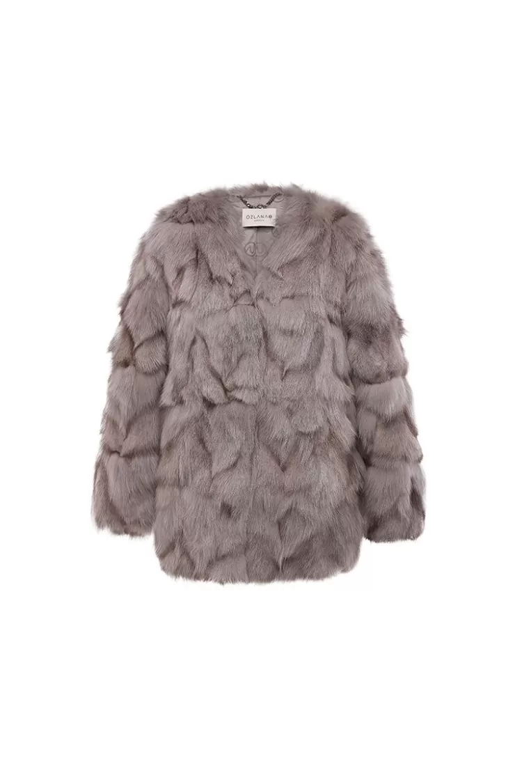 Ozlana Classic Round Neck Longline Fox Fur Jacket (Mocha) | Women Full Fur Jackets