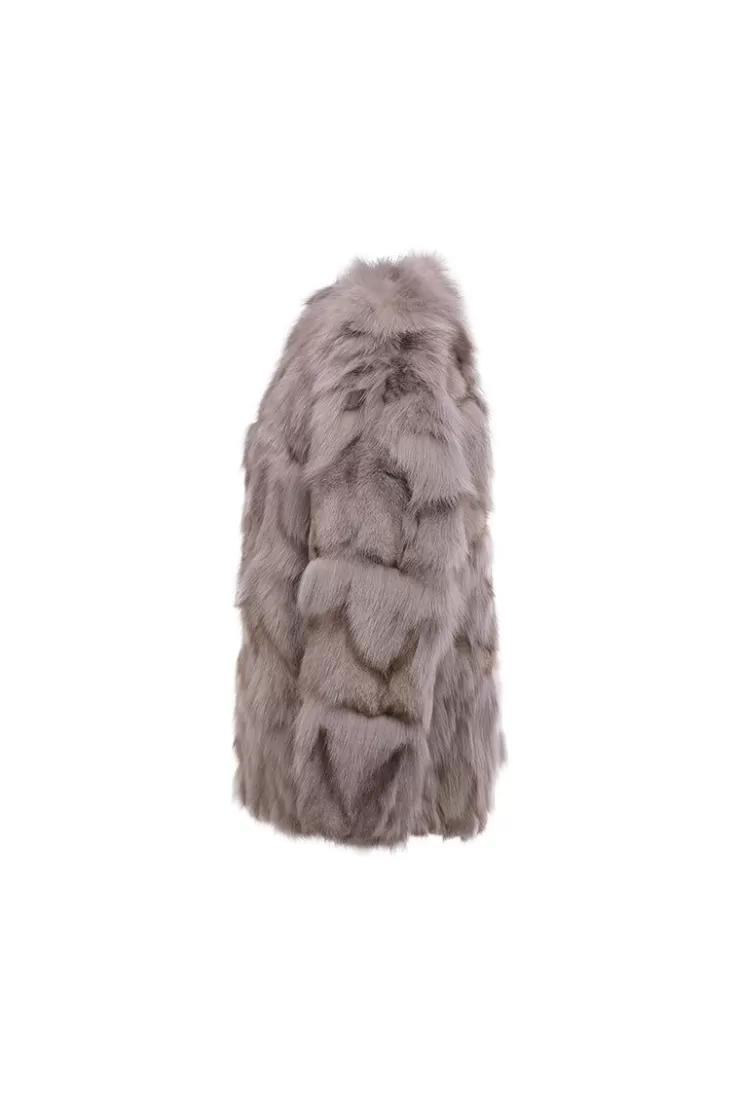 Ozlana Classic Round Neck Longline Fox Fur Jacket (Mocha) | Women Full Fur Jackets