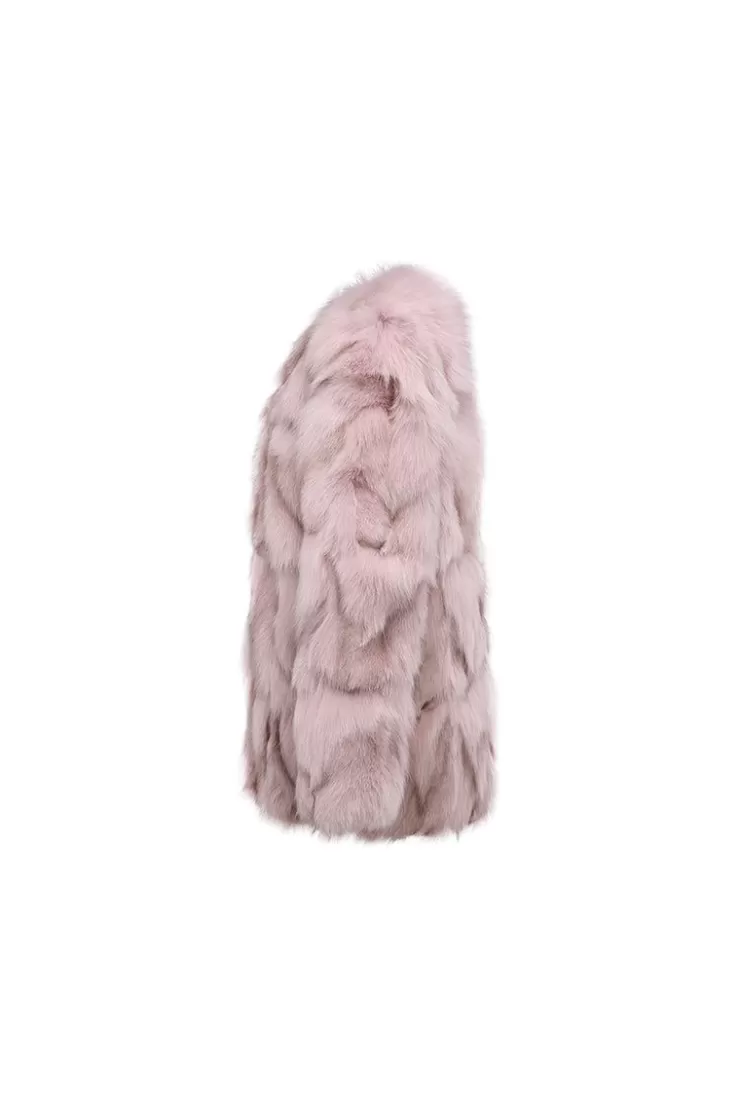 Ozlana Classic Round Neck Longline Fox Fur Jacket (Pink) | Women Full Fur Jackets