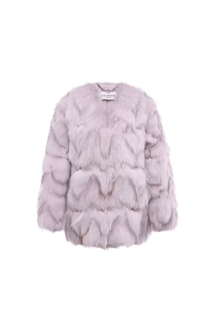 Ozlana Classic Round Neck Longline Fox Fur Jacket (Purple) | Women Full Fur Jackets
