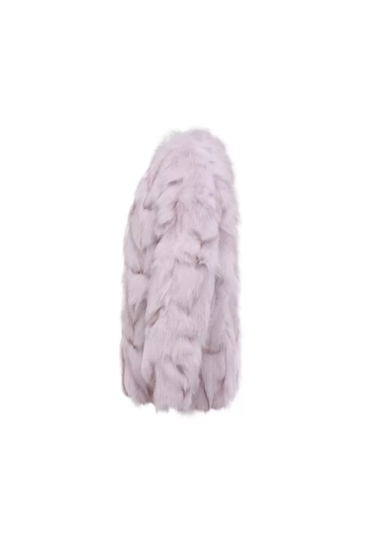 Ozlana Classic Round Neck Longline Fox Fur Jacket (Purple) | Women Full Fur Jackets
