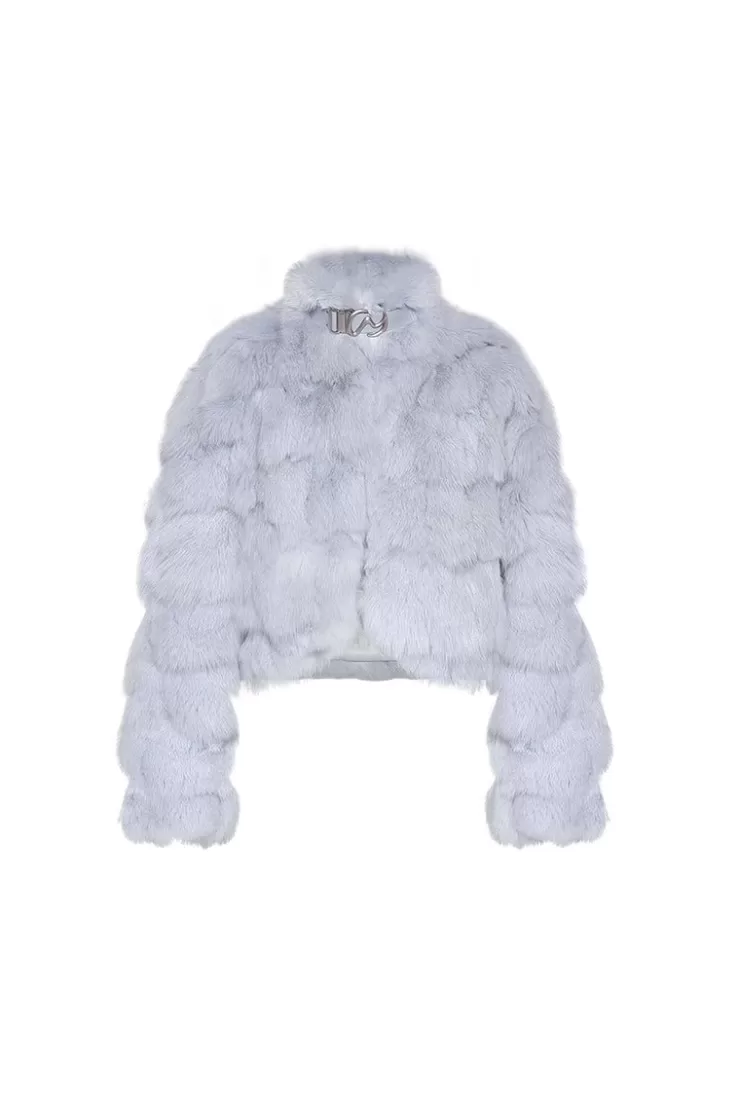 Ozlana Cloud Bubble Buckle Collar Fox Fur Jacket (Blue) | Women Full Fur Jackets