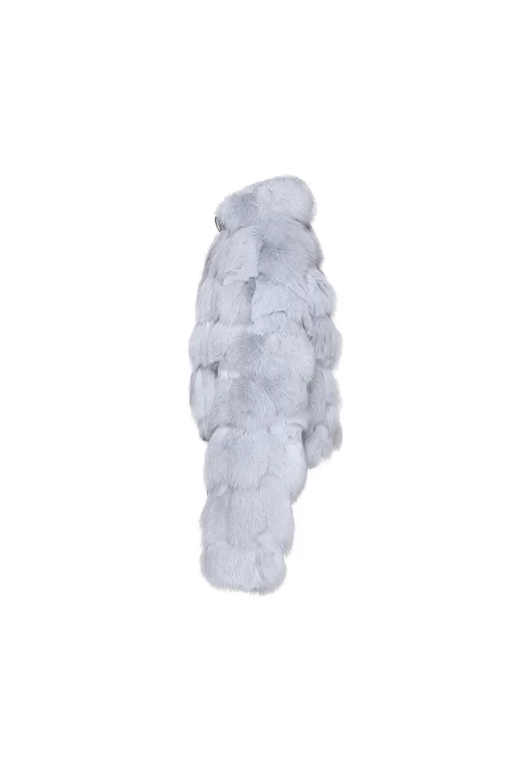 Ozlana Cloud Bubble Buckle Collar Fox Fur Jacket (Blue) | Women Full Fur Jackets