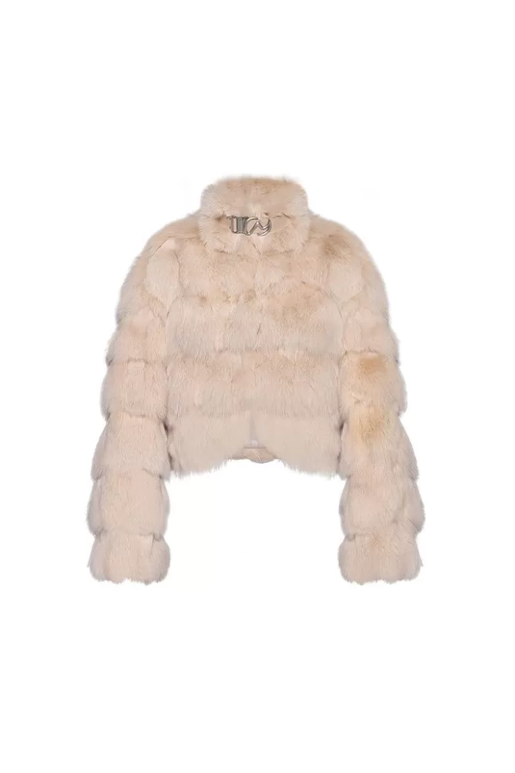 Ozlana Cloud Bubble Buckle Collar Fox Fur Jacket (Cream) | Women Full Fur Jackets