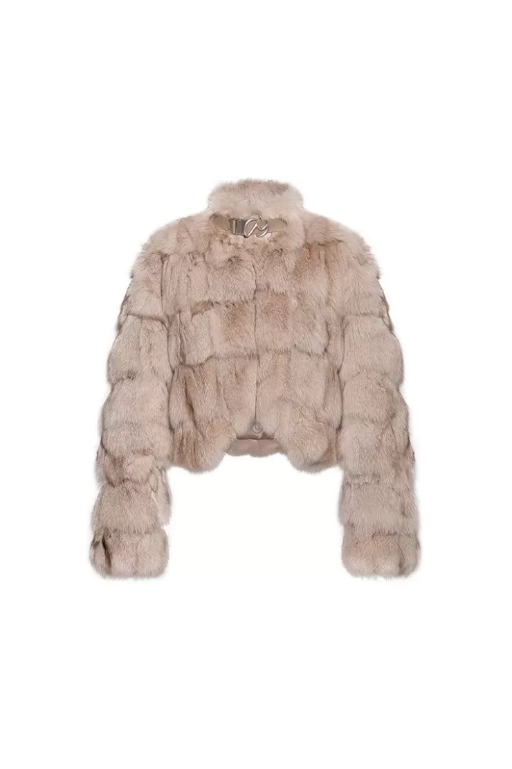 Ozlana Cloud Bubble Buckle Collar Fox Fur Jacket (Dark Grey) | Women Full Fur Jackets