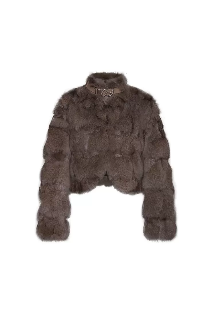 Ozlana Cloud Bubble Buckle Collar Fox Fur Jacket (Mocha) | Women Full Fur Jackets