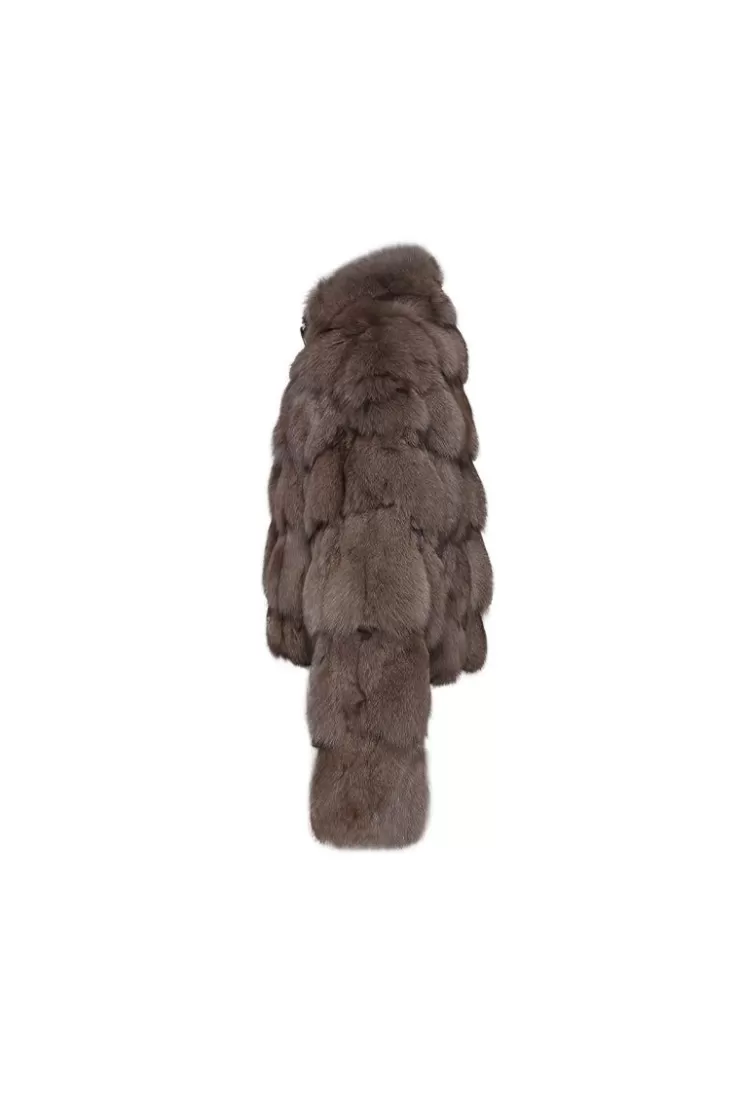 Ozlana Cloud Bubble Buckle Collar Fox Fur Jacket (Mocha) | Women Full Fur Jackets