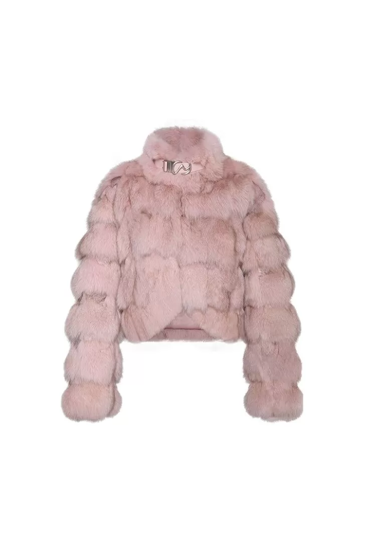 Ozlana Cloud Bubble Buckle Collar Fox Fur Jacket (Pink) | Women Full Fur Jackets