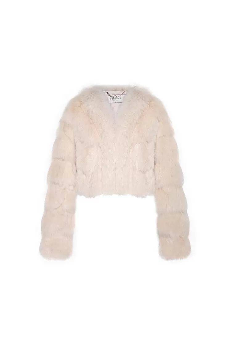 Ozlana Cloud Bubble Crop V Neck Fox Fur Jacket (Cream) | Women Full Fur Jackets
