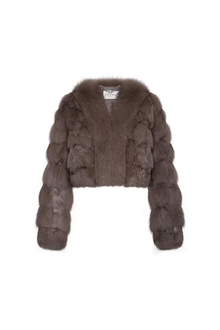 Ozlana Cloud Bubble Crop V Neck Fox Fur Jacket (Mocha) | Women Full Fur Jackets