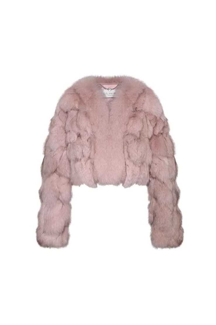 Ozlana Cloud Bubble Crop V Neck Fox Fur Jacket (Pink) | Women Full Fur Jackets