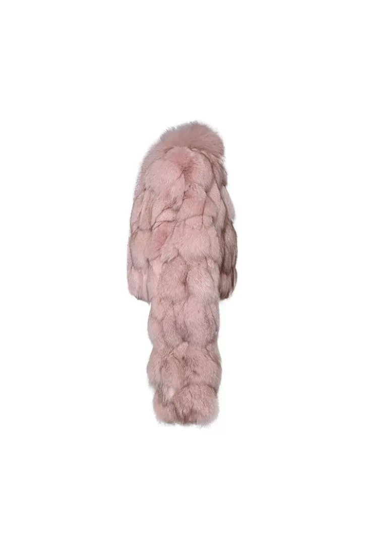 Ozlana Cloud Bubble Crop V Neck Fox Fur Jacket (Pink) | Women Full Fur Jackets