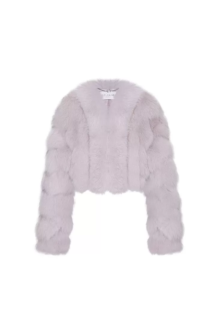 Ozlana Cloud Bubble Crop V Neck Fox Fur Jacket (Purple) | Women Full Fur Jackets