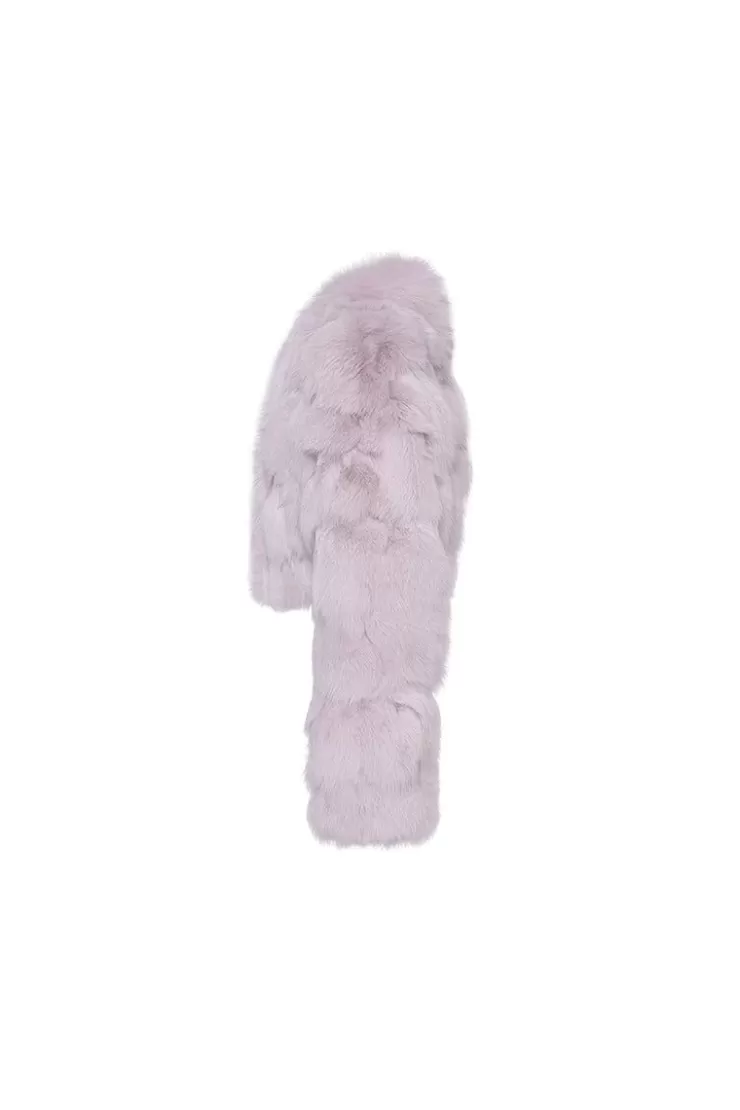Ozlana Cloud Bubble Crop V Neck Fox Fur Jacket (Purple) | Women Full Fur Jackets