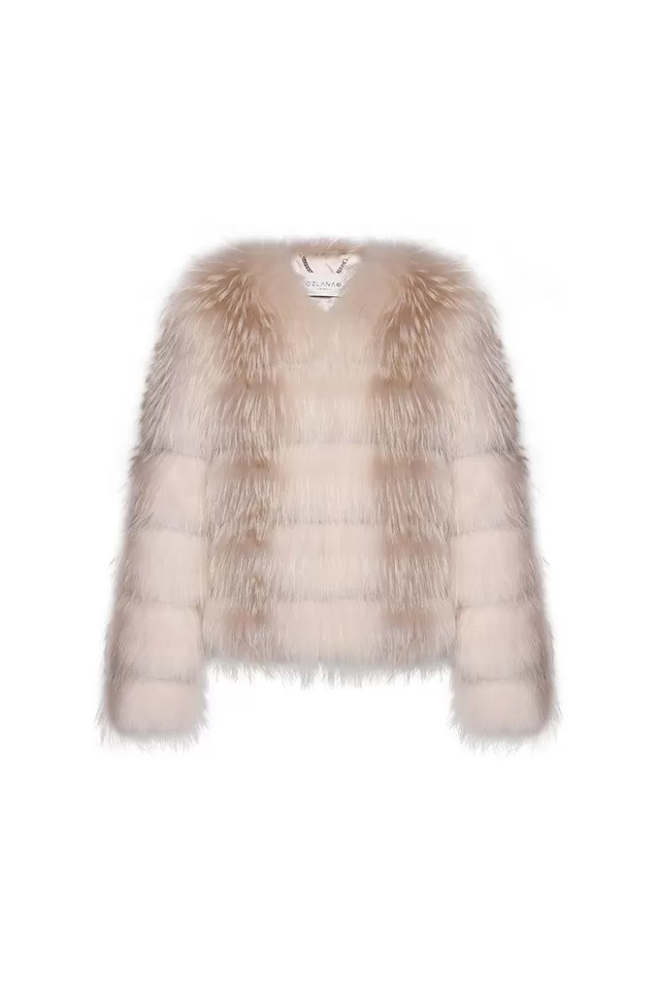 Ozlana Cloud Bubble Duotone Lapel Fox Fur Jacket (Beige) | Women Full Fur Jackets