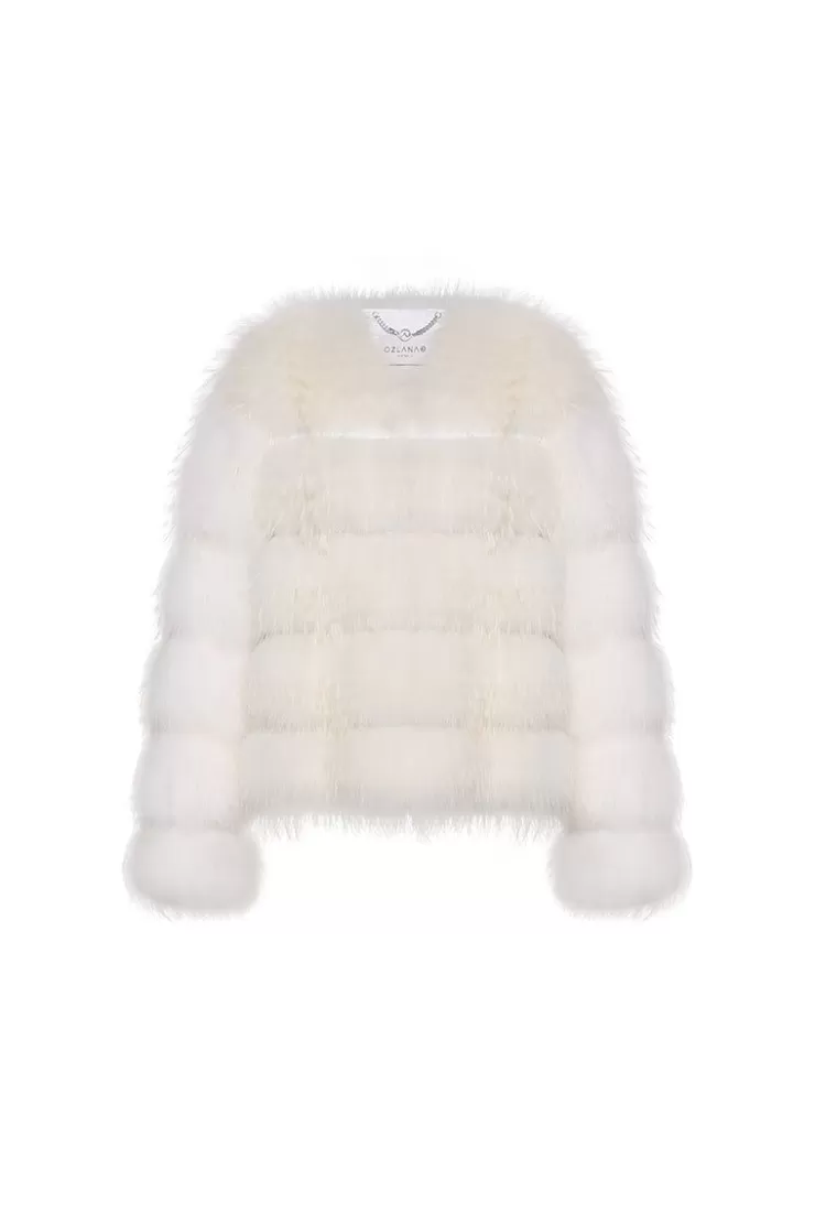 Ozlana Cloud Bubble Duotone Lapel Fox Fur Jacket (White) | Women Full Fur Jackets