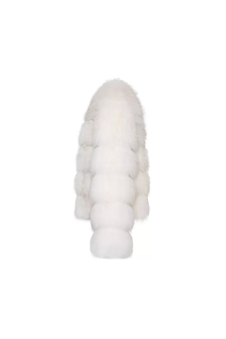 Ozlana Cloud Bubble Duotone Lapel Fox Fur Jacket (White) | Women Full Fur Jackets