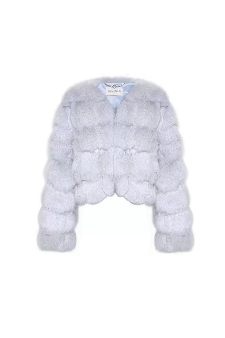 Ozlana Cloud Bubble V Neck Fox Fur Jacket (Blue) | Women Full Fur Jackets