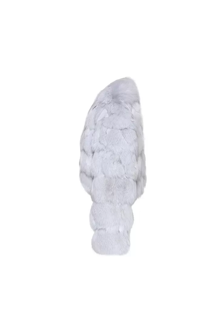 Ozlana Cloud Bubble V Neck Fox Fur Jacket (Blue) | Women Full Fur Jackets