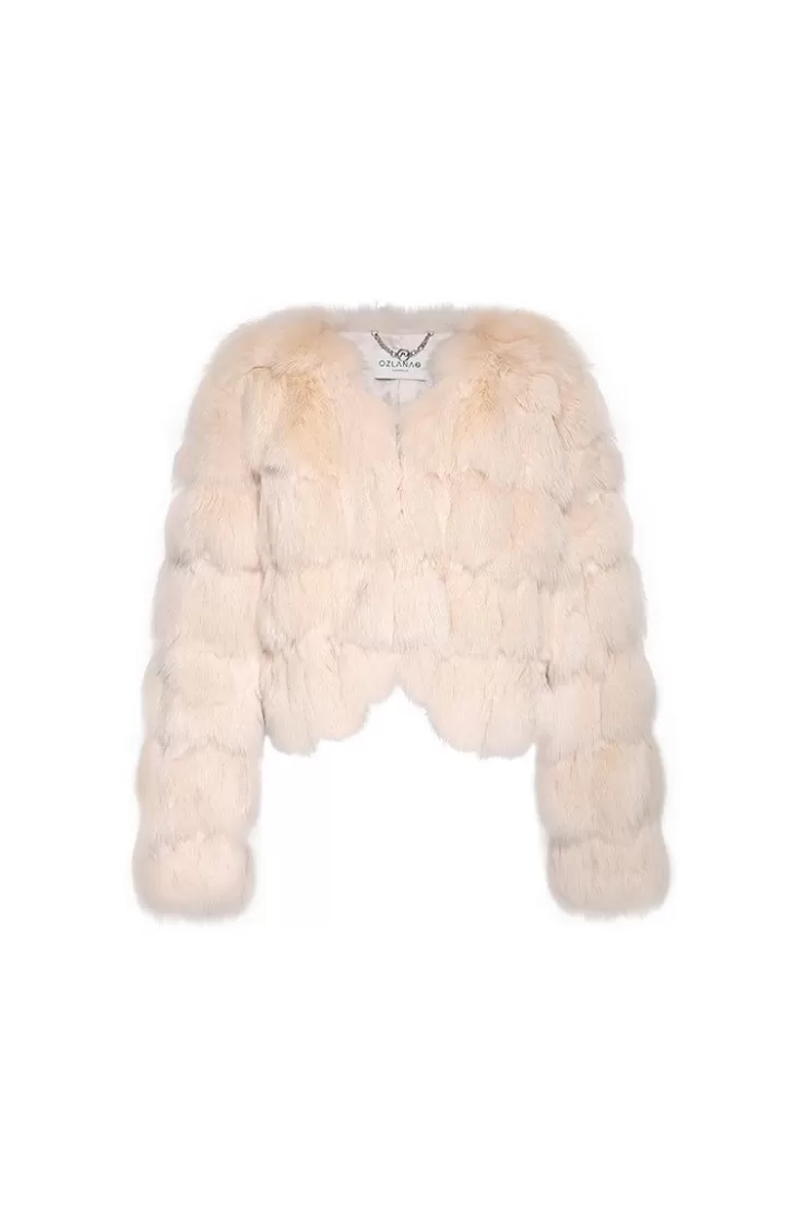 Ozlana Cloud Bubble V Neck Fox Fur Jacket (Cream) | Women Full Fur Jackets