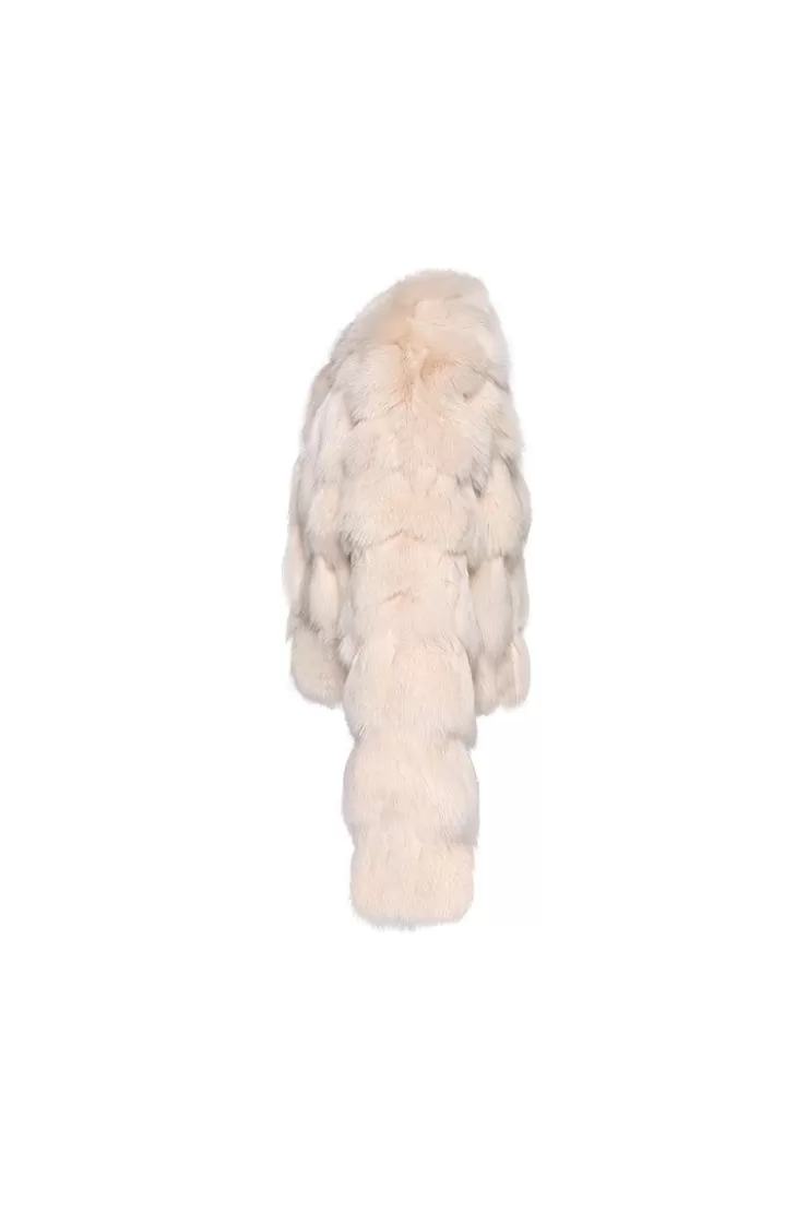 Ozlana Cloud Bubble V Neck Fox Fur Jacket (Cream) | Women Full Fur Jackets
