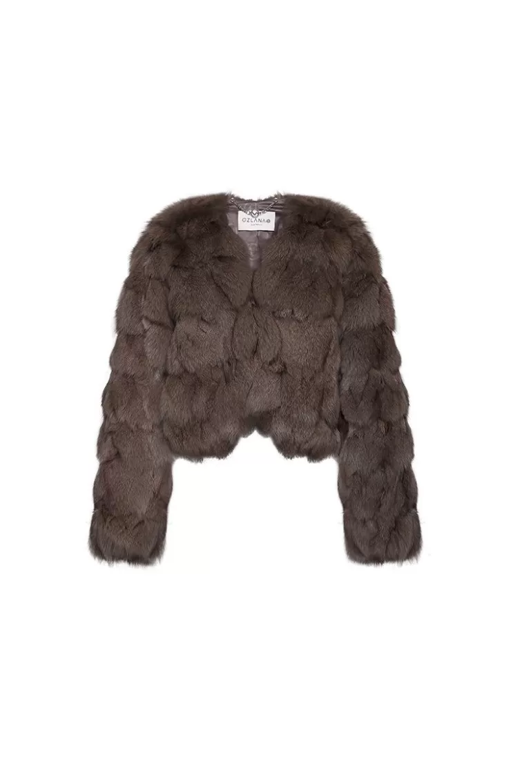 Ozlana Cloud Bubble V Neck Fox Fur Jacket (Mocha) | Women Full Fur Jackets