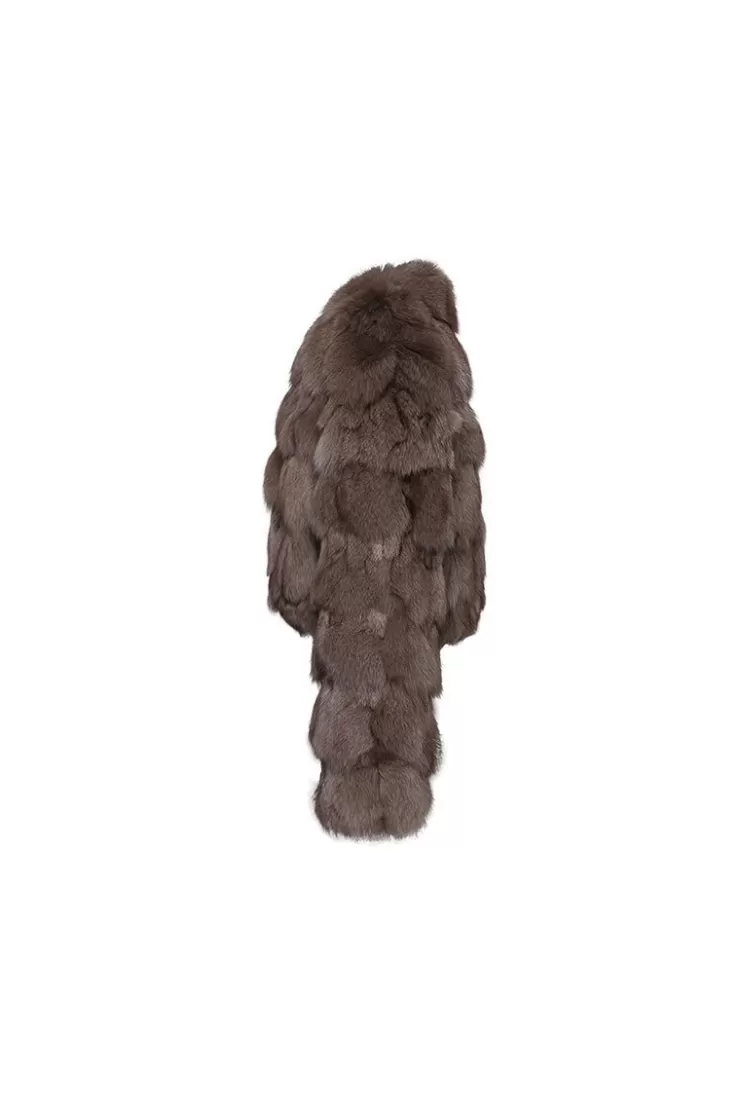 Ozlana Cloud Bubble V Neck Fox Fur Jacket (Mocha) | Women Full Fur Jackets