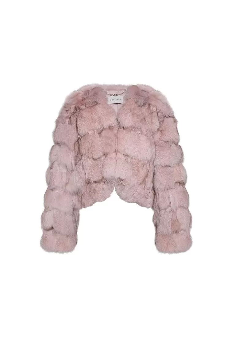 Ozlana Cloud Bubble V Neck Fox Fur Jacket (Pink) | Women Full Fur Jackets