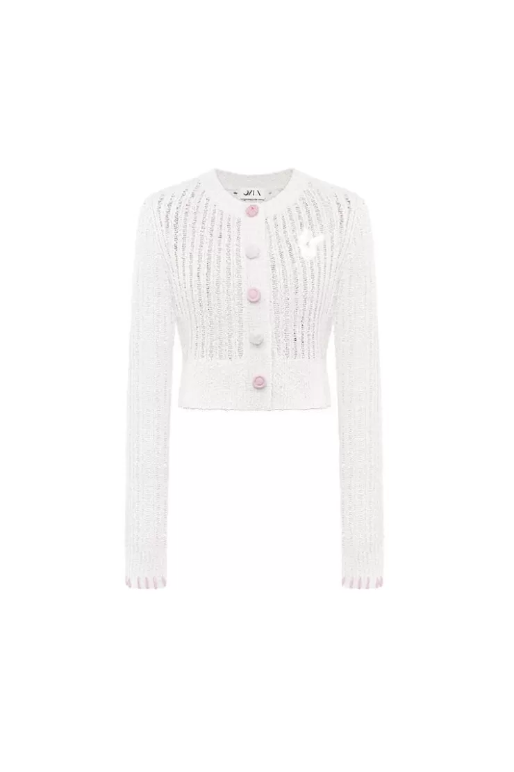 Ozlana Contrast Button Knitted Cardigan (Cream) | Women Ozln