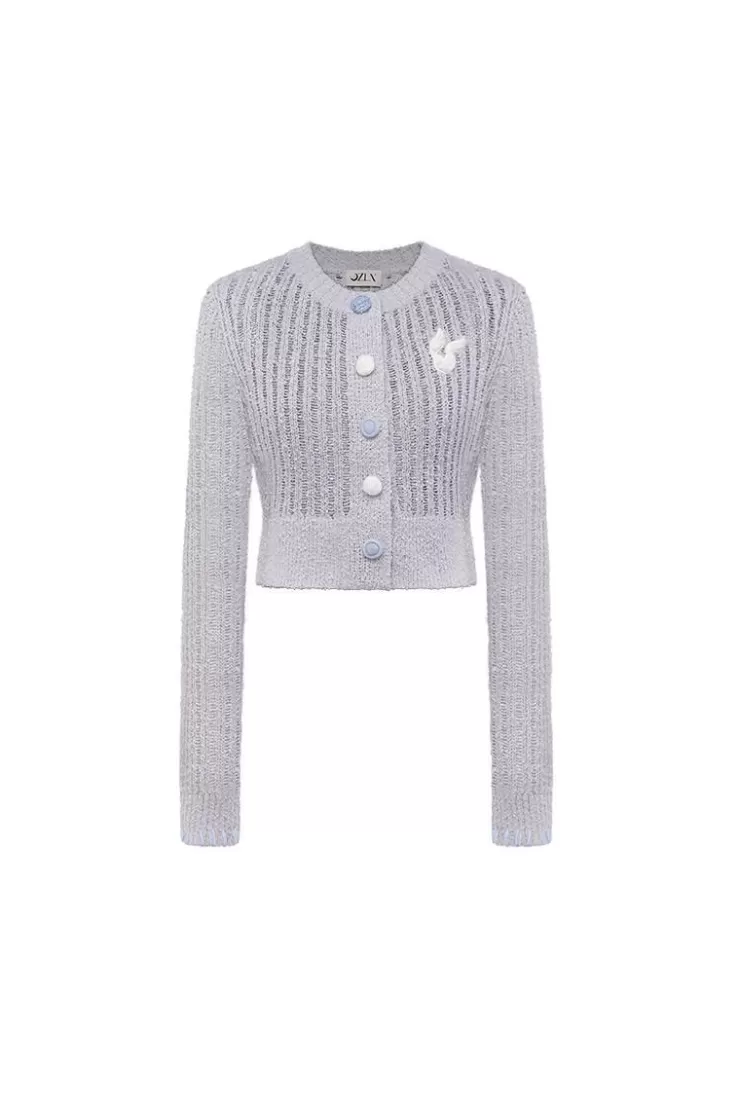 Ozlana Contrast Button Knitted Cardigan (Grey) | Women Ozln