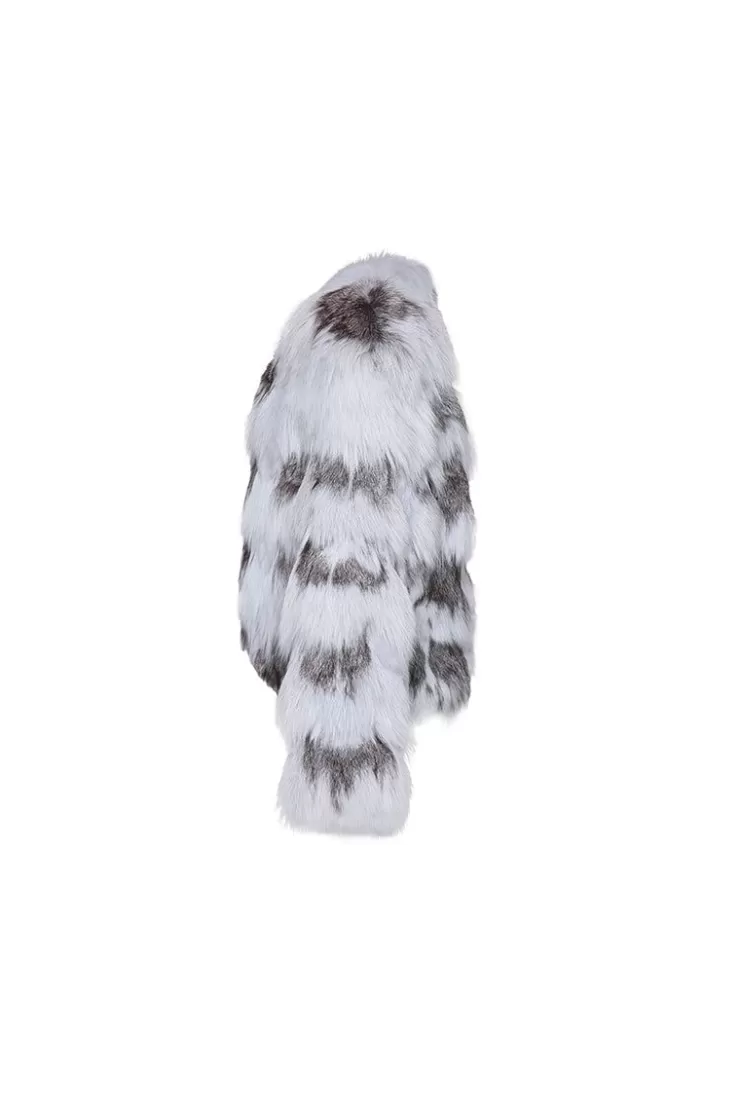 Ozlana Contrast V Neck Snow Fox Fur Jacket (Blue) | Women Full Fur Jackets