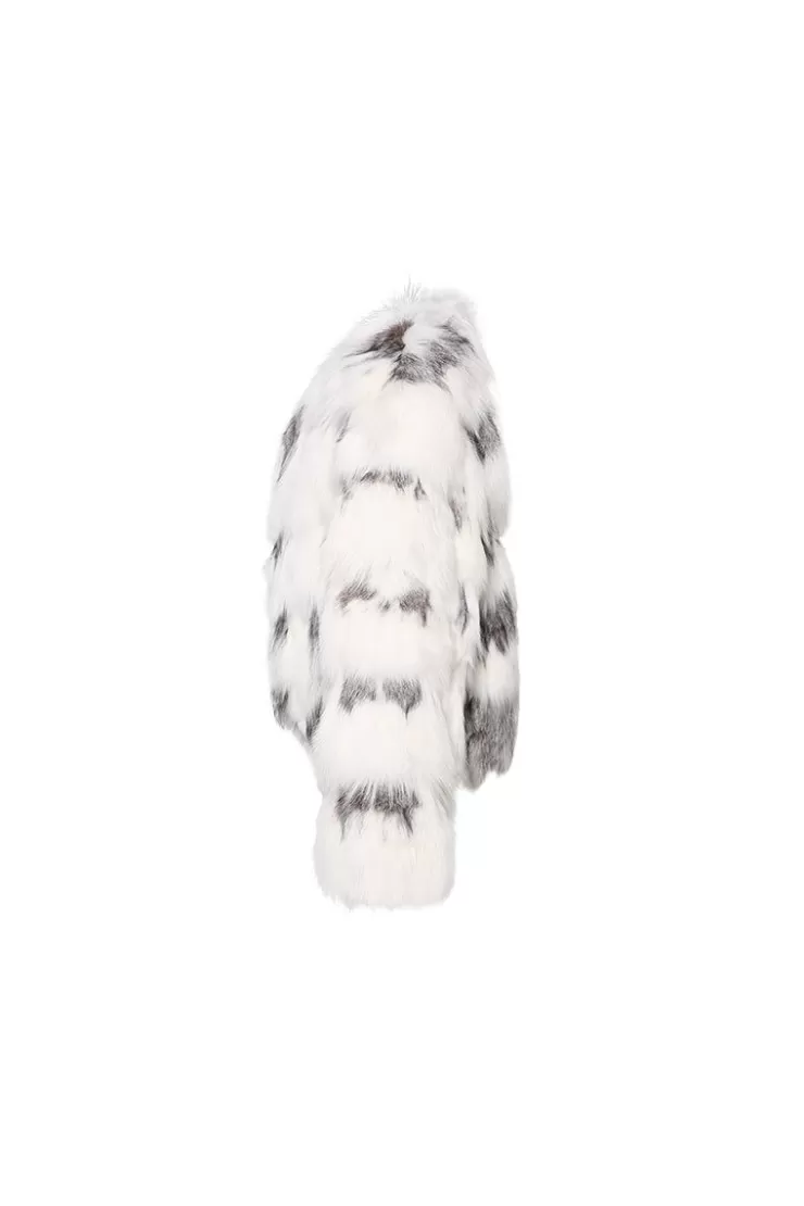 Ozlana Contrast V Neck Snow Fox Fur Jacket (White) | Women Full Fur Jackets