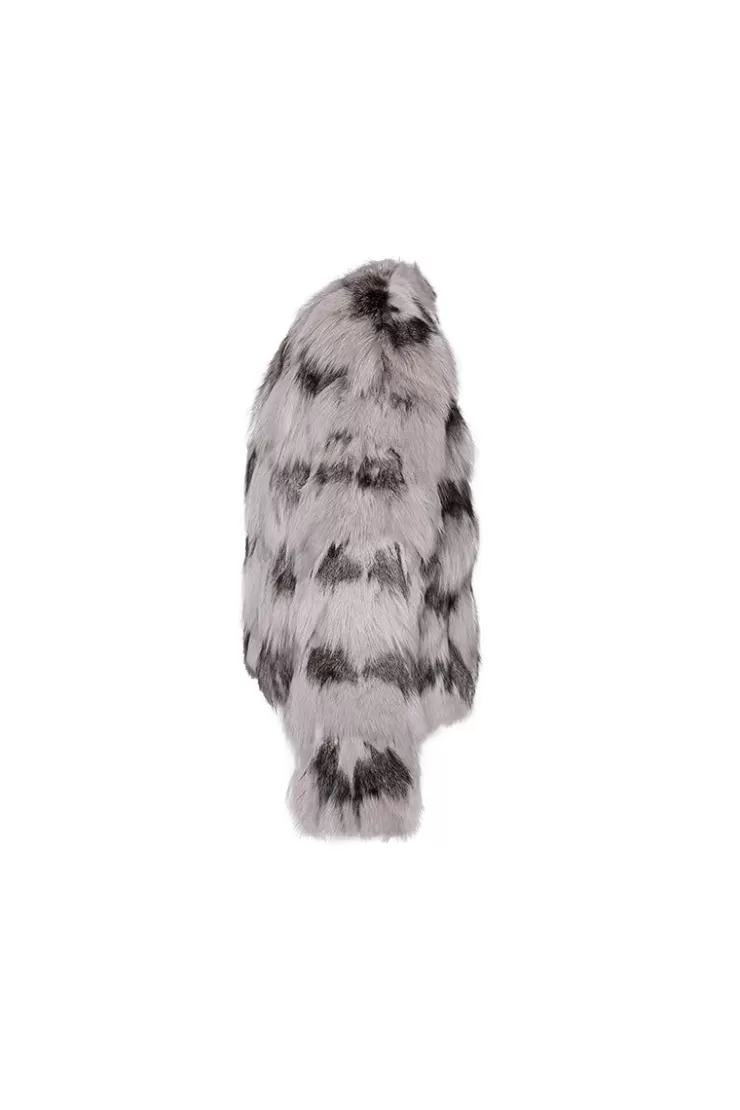 Ozlana Contrast V Neck Snow Fox Fur Jacket(Grey) | Women Full Fur Jackets