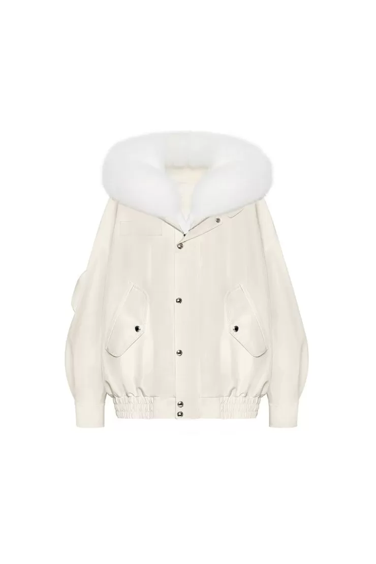 Ozlana Cream White Bomber Parka | Women Classic & Designer Parkas