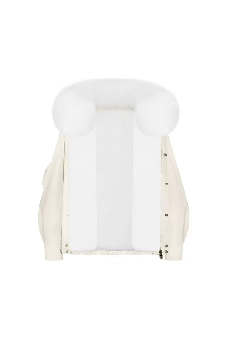 Ozlana Cream White Bomber Parka | Women Omniverse: Milan Runway Collection