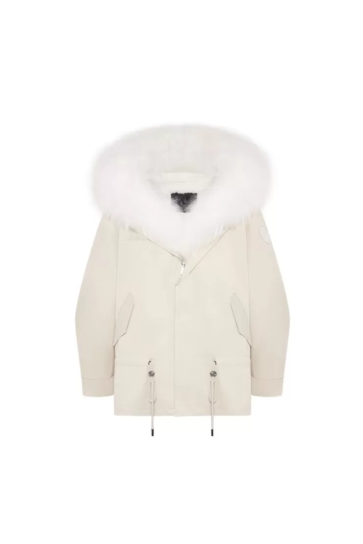 Ozlana Cream White Hooded Casual Parka | Women Classic & Designer Parkas