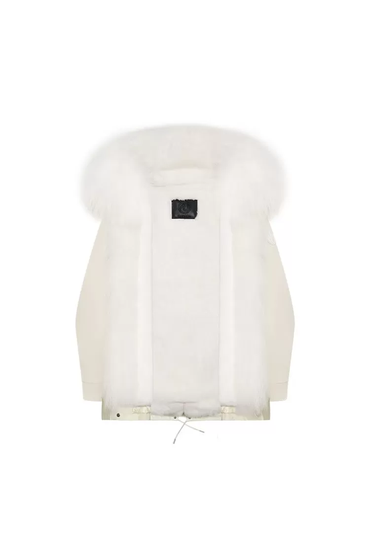 Ozlana Cream White Hooded Casual Parka | Women Classic & Designer Parkas