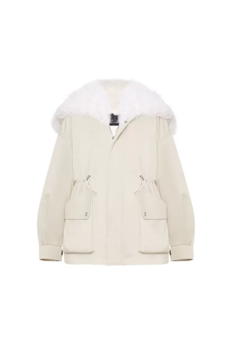 Ozlana Cream White Lapel Parka | Women Classic & Designer Parkas