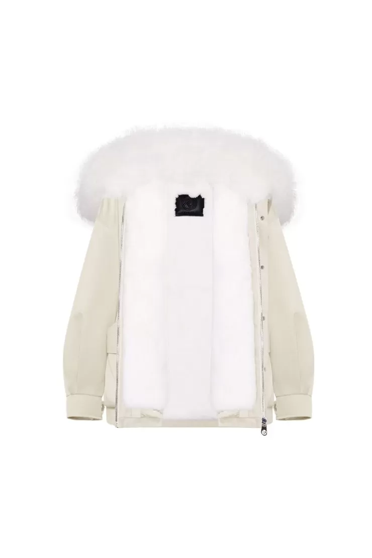 Ozlana Cream White Lapel Parka | Women Classic & Designer Parkas