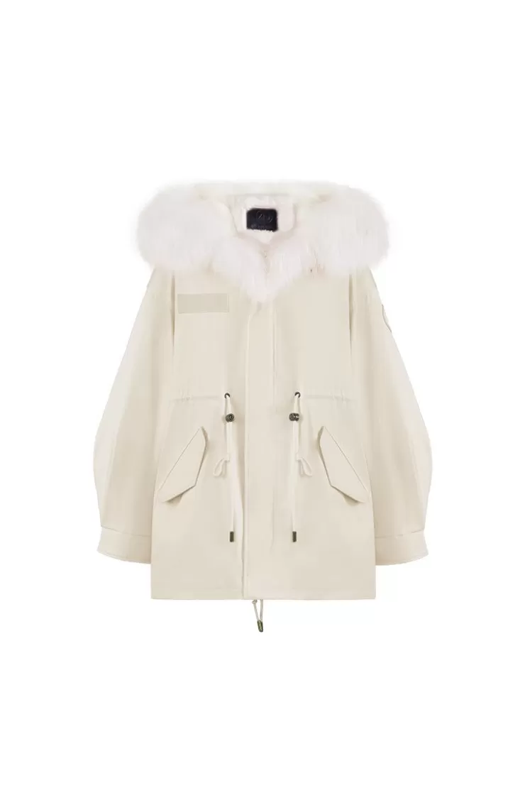Ozlana Cream White Oversize Parka+Peachy Ice Cream | Women Classic & Designer Parkas